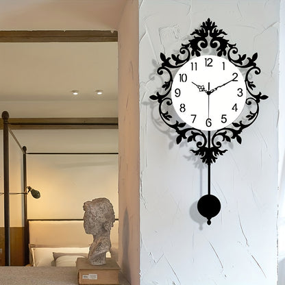 Elegant Silent Wall Clock with Carved Hollow Design - Perfect for Home