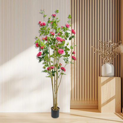 1 Set Of 59 Inch Removable Simulated Rose Tree With Pot - Fake Green Plant With Elegant Pot - Suitable For Indoor Potted Plants, Living Room Decoration, Living Room Plants, Bedroom Decoration, Housewarming Gift