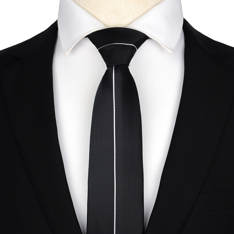LYTWLZK Sleek Black Striped Men's Tie - Polyester, Perfect for Business