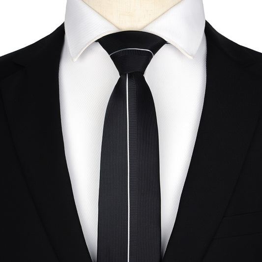LYTWLZK Sleek Black Striped Men's Tie - Polyester, Perfect for Business