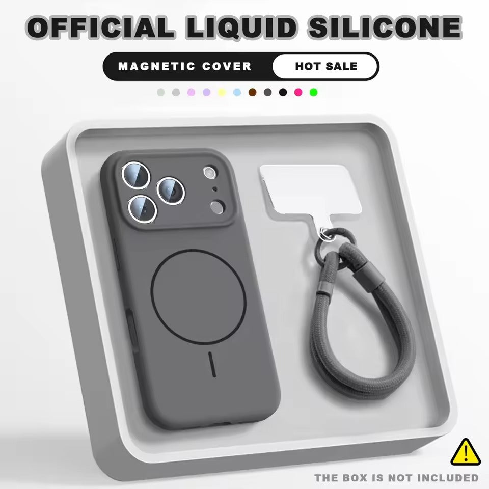 Magnetic Wrist Strap Liquid Silicone Phone Case For iPhone 17 Pro Max Magsafe Lanyard Cover - AX