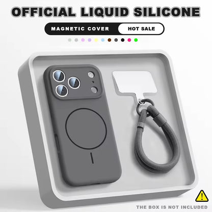 Magnetic Wrist Strap Liquid Silicone Phone Case For iPhone 17 Pro Max Magsafe Lanyard Cover - AX