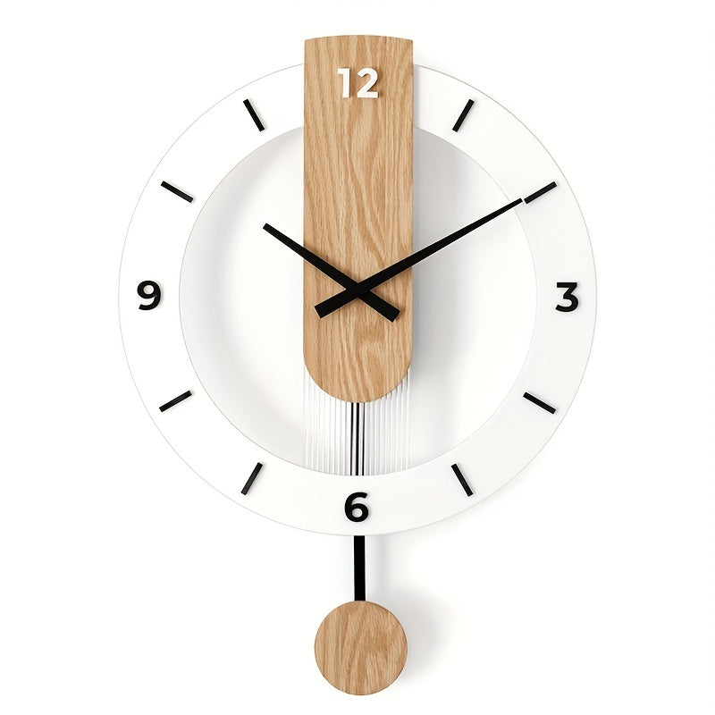 1pc Wooden Acrylic Pendulum Creative Wall Clock - Silent & Non-Drilling
