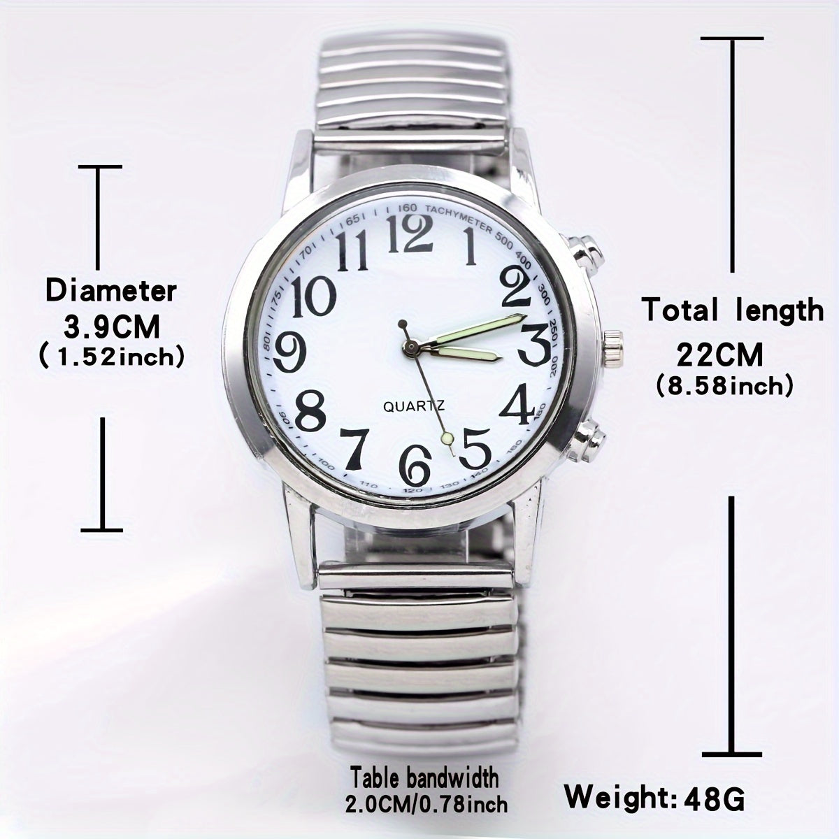 Elegant Women's Quartz Watch - Luminous Hands, Large White Dial with Date Display, Adjustable Stainless Steel Stretch Band, Zinc Alloy Case - Perfect for Parties