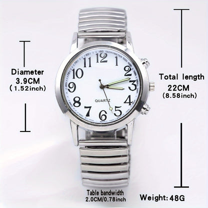 Elegant Women's Quartz Watch - Luminous Hands, Large White Dial with Date Display, Adjustable Stainless Steel Stretch Band, Zinc Alloy Case - Perfect for Parties
