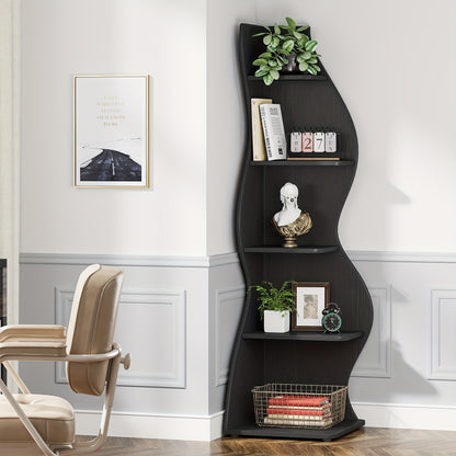 LITTLE TREE Corner Shelf, Modern 5-Tier Wall Corner Bookshelf, Corner Bookcase for Small Spaces