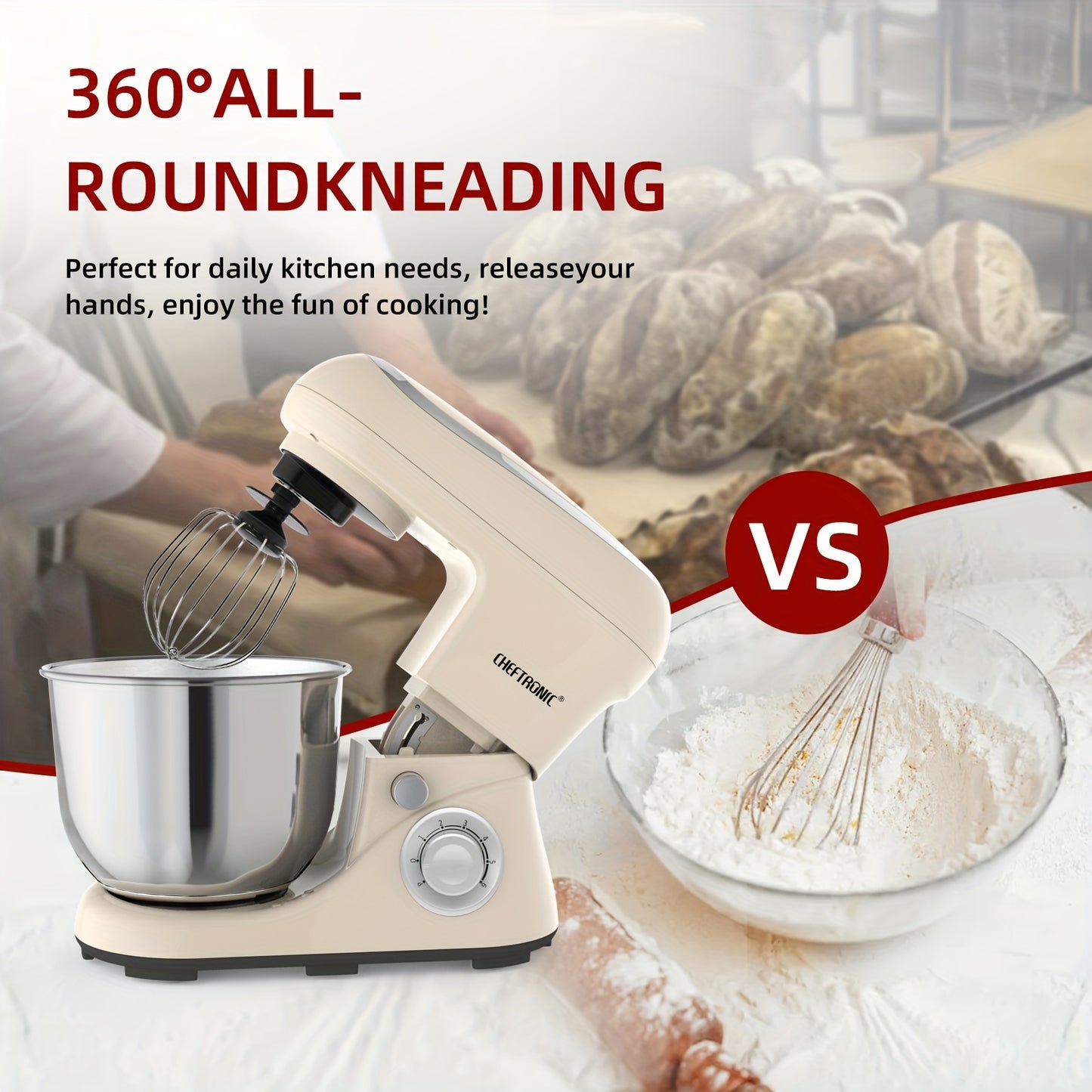 CHEFTRONIC Stand Mixer, 5.5 QT Tilt-Head Electric Household Stand Mixer - 500W 6+P Speed, Multifunctional Kitchen Stand Up Mixer With Dough Hook, Whisk, Food Beater And Butter Beater