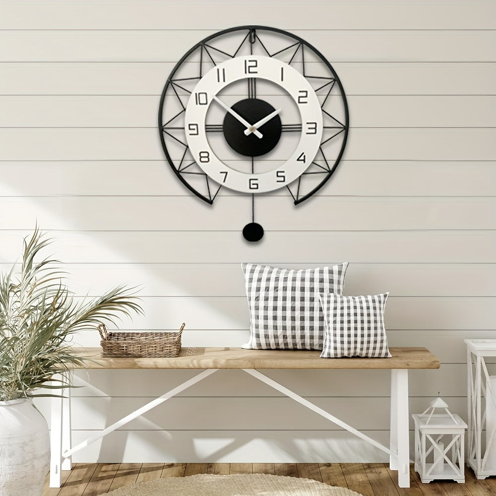1pc Unique Swing Wood Metal Wall Clock - Silent Quartz Movement