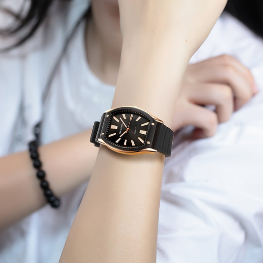 Barrel-Shaped Silicone Strap Women's Fashion Quartz Watch, Digital Display