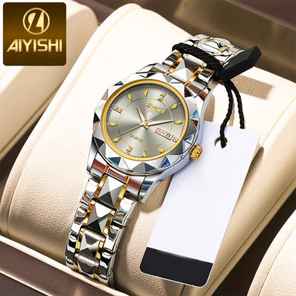 AIYISHI Ladies Business Casual Quartz Watch Waterproof Fashion Date Dial Luxury ARhinestone Analog Steel Strap Watch, Suitable For Halloween, Travel Dating Daily Wear