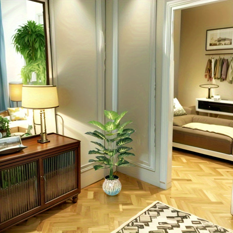 Giant Artificial Money Plant Leaves - Featuring 24 Large Leaves, This Wide-Leaf Decorative Piece Creates A Tropical Rainforest Style. Suitable For All Seasons, It Can Be Used Both Indoors And Outdoors As A Potted Artificial Tree. Pot Not Included