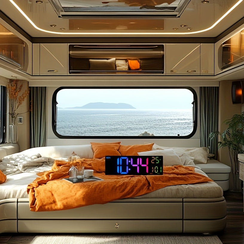 1pc Digital Wall Clock - 16-Inch LED Display, Remote Control, Dual Alarm.