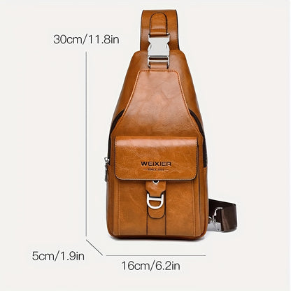 Vintage PU Leather Crossbody Bag for Men: Retro Style, Large Capacity, Multiple Compartments, Waterproof