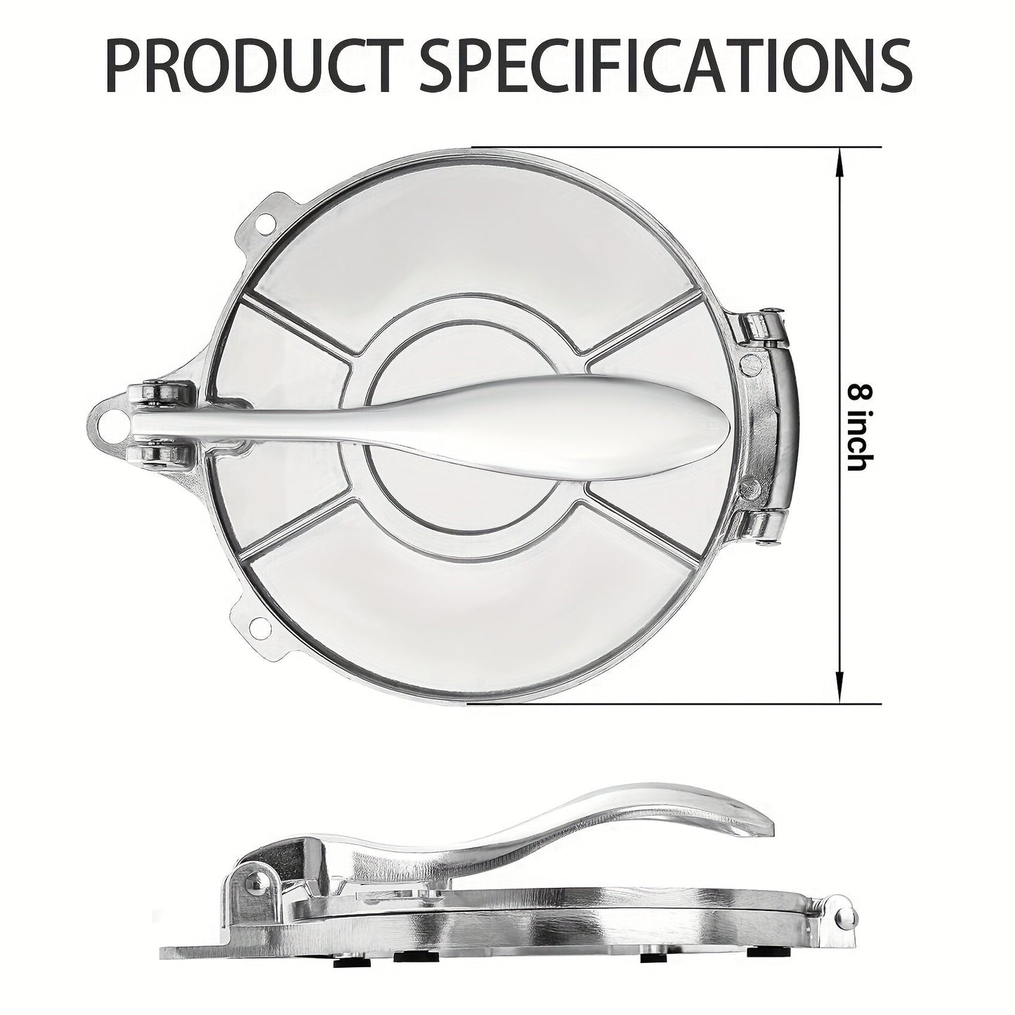 Durable Aluminum Tortilla Press - Large 8 Diameter for Perfect Tortillas