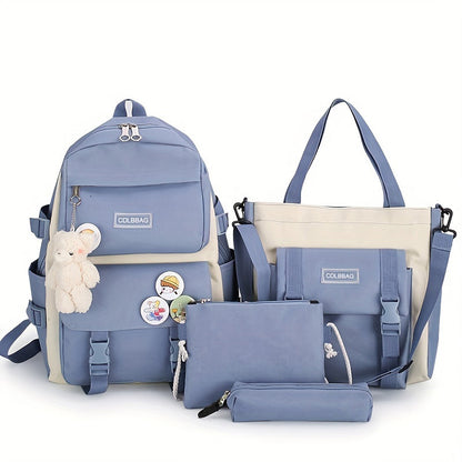 4pcs/set Simple Casual Backpack Large Capacity School Bag Travel Bag Canvas Shoulder Bag For Students