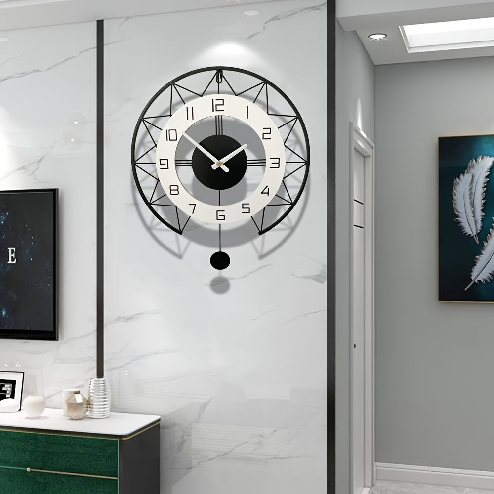 1pc Unique Swing Wood Metal Wall Clock - Silent Quartz Movement