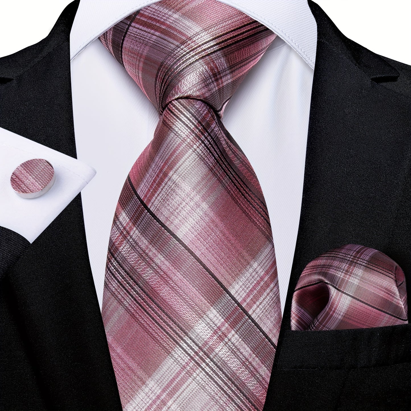 DiBanGu Classic Plaid Tie Set For Mens