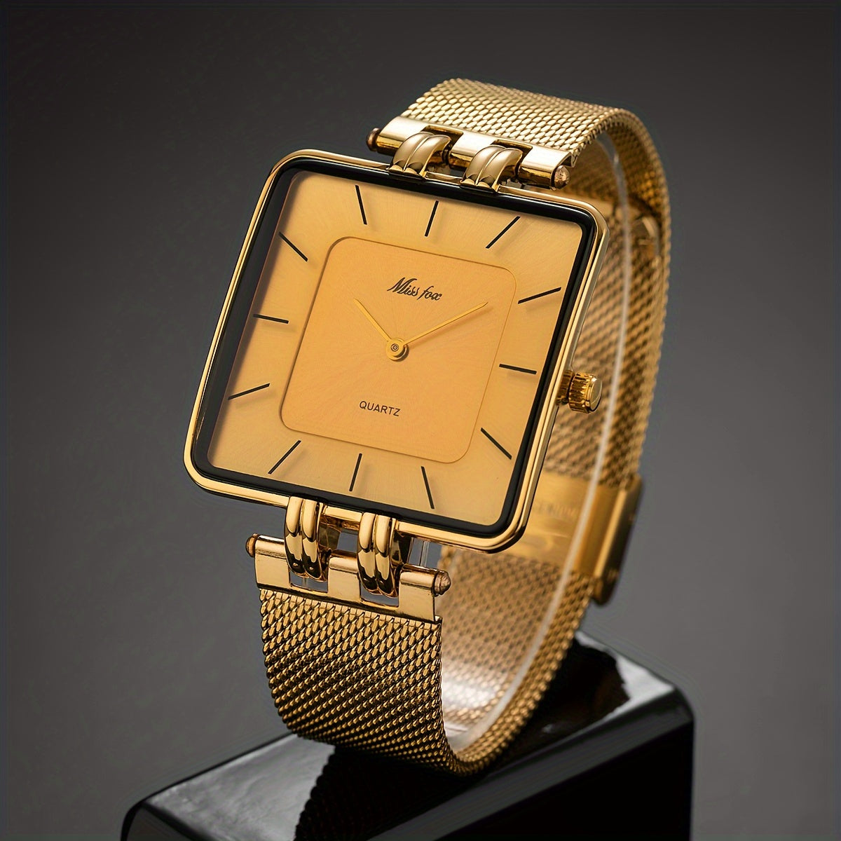 MISSFOX Vintage Style Men's Quartz Watch, Square Dial, Zinc Alloy Case, Stainless Steel Mesh Band, Electronic Movement, Battery Powered, Water Resistant