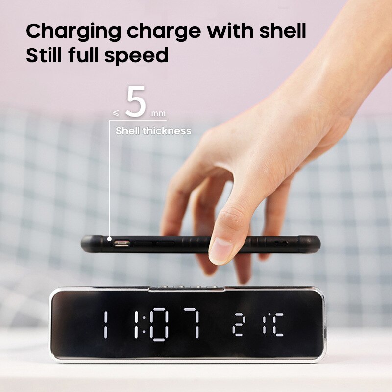 LED Electric Alarm Clock With Wireless Phone Charger