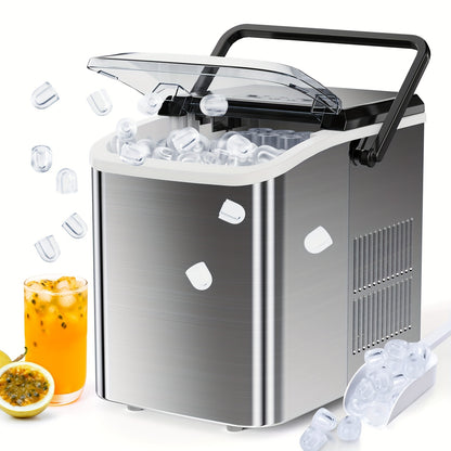 Countertop Ice Maker, Nugget Portable Ice Machine, 9 Bullet Ice Cubes in 6 Mins, 26.5lbs in 24Hrs Self-Cleaning with Handle, Basket, Scoop - For Home, Kitchen, Parties, Camping & RV - Perfect for Entertaining & Outdoor Activities