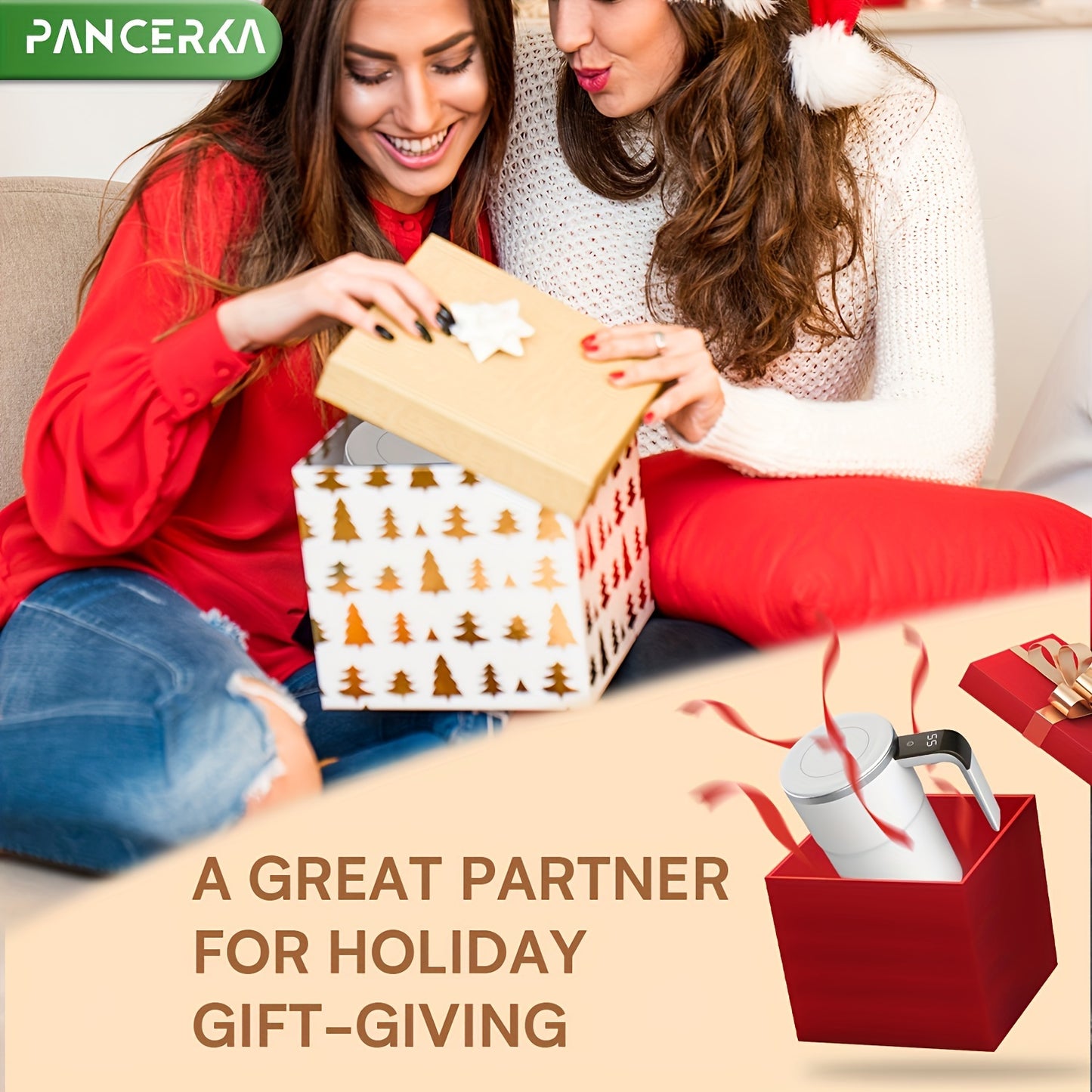 PANCERKA Rechargeable Self-Stirring Coffee Mug with Temperature Display - USB Charging, Sealed Travel Tumbler for Milk, Chocolate, Mocha