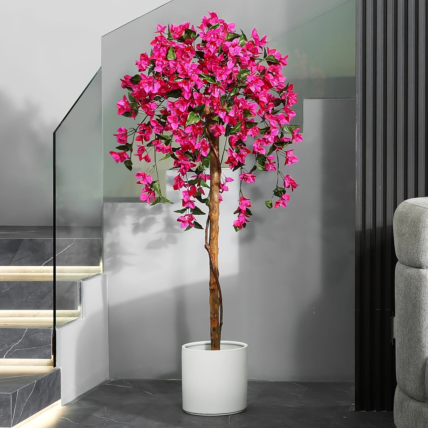 Artificial Bougainvillea Flowers Tree - 4FT/5FT Faux Potted Plants With Wood Trunk And Pink Flowers - For Housewarming Decor - Perfect Gift for Home & Garden Lovers