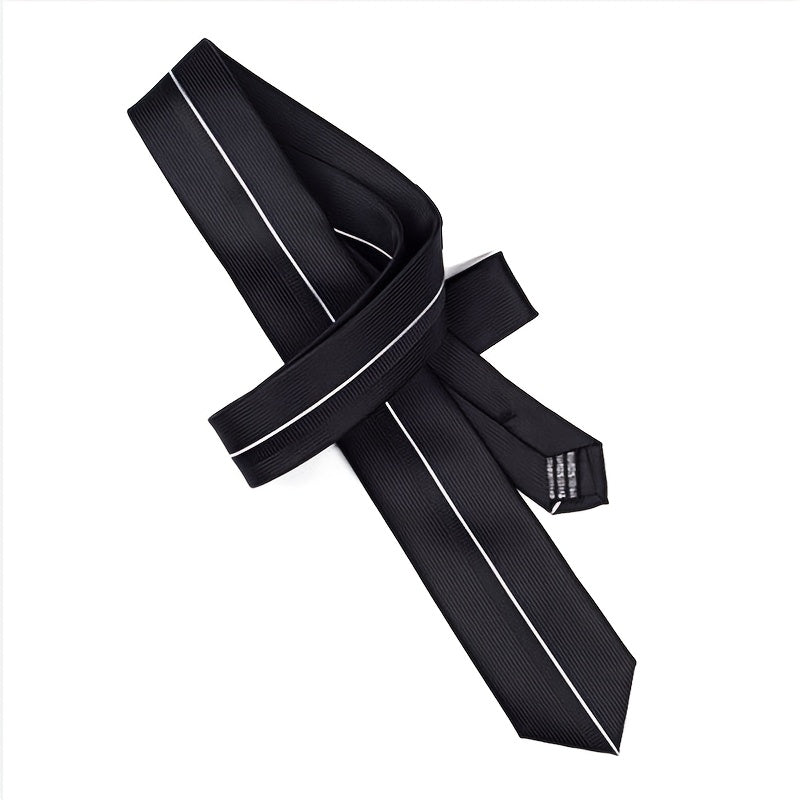 LYTWLZK Sleek Black Striped Men's Tie - Polyester, Perfect for Business