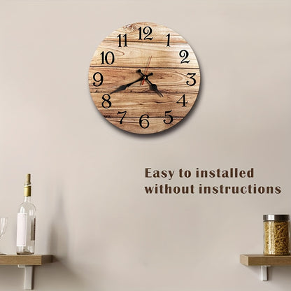Silent Wooden Wall Clock - Round, Battery-Powered..