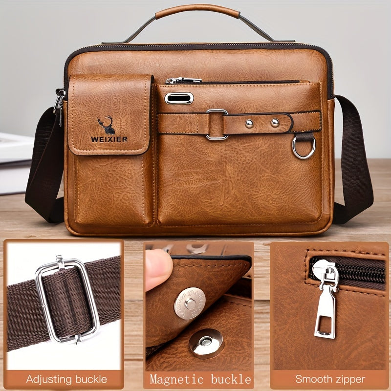 [WEIXIER] Men's PU Material Crossbody Bag - Portable, Business & Casual Style - For Men - Perfect Gift for Father's Day & Anniversaries