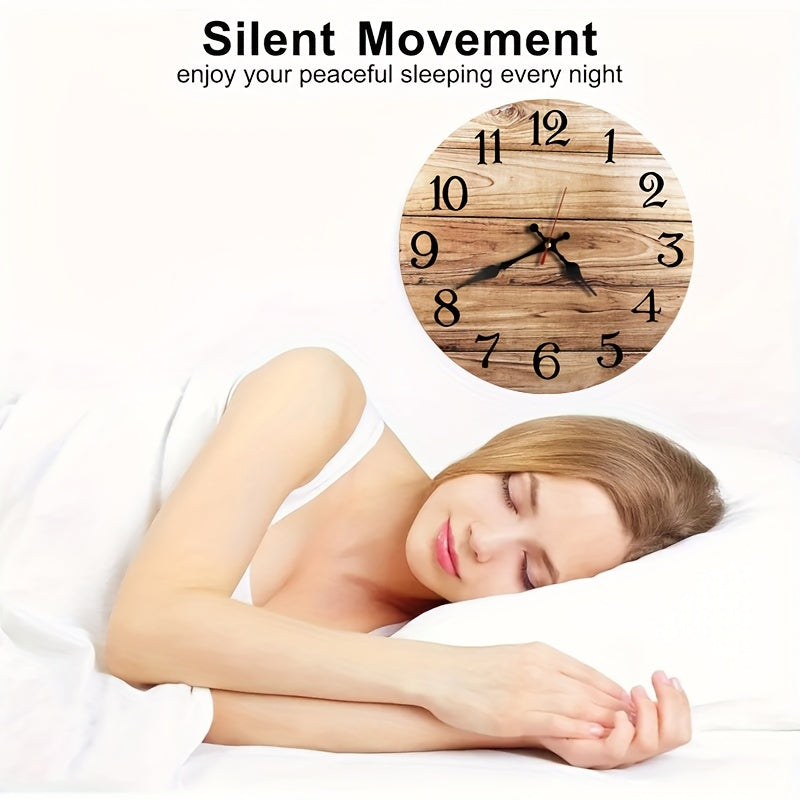 Silent Wooden Wall Clock - Round, Battery-Powered..