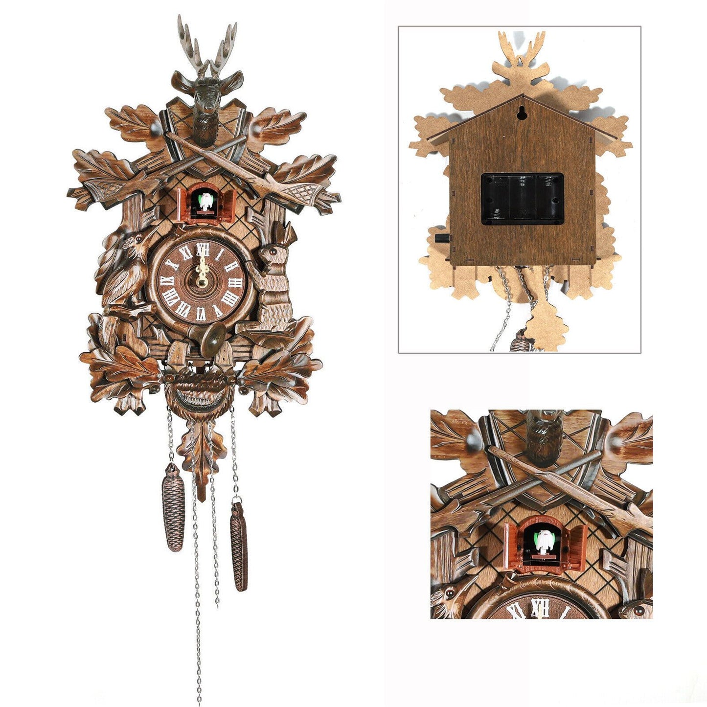 1pc GDRASUYA10 Vintage German Black Forest Handcrafted Pine Wood Cuckoo Clock