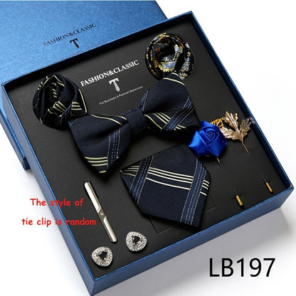 New Men's Gift Box Tie, Fashion Business Striped Tie and Square Handkerchief Combination