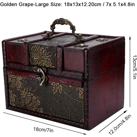 Vintage European-Style Wooden Jewelry Chest, Lacquered Finish, with Intricate Pattern, for Storage and Display, Decorative Antique Jewelry Organizer Box