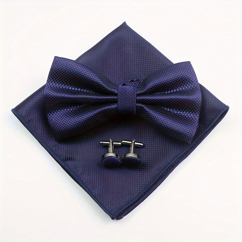 3pcs/set Trendy Bowtie & Pocket Towel & Cufflinks Set.
