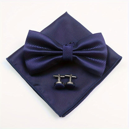 3pcs/set Trendy Bowtie & Pocket Towel & Cufflinks Set.