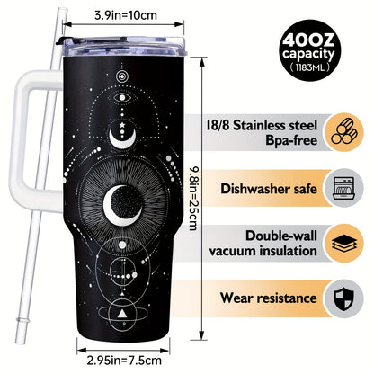 Adiffly 40oz Black Insulated Stainless Steel Tumbler - Gothic & Witch Design, Perfect for Coffee & Water - Halloween Themed - For Men & Women - Ideal Gift for Halloween