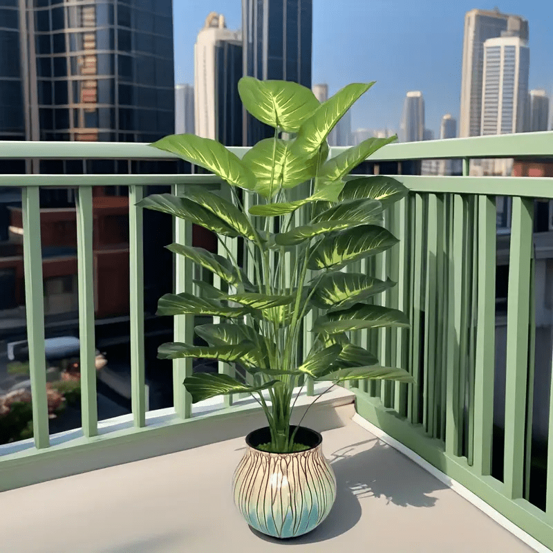 Giant Artificial Money Plant Leaves - Featuring 24 Large Leaves, This Wide-Leaf Decorative Piece Creates A Tropical Rainforest Style. Suitable For All Seasons, It Can Be Used Both Indoors And Outdoors As A Potted Artificial Tree. Pot Not Included