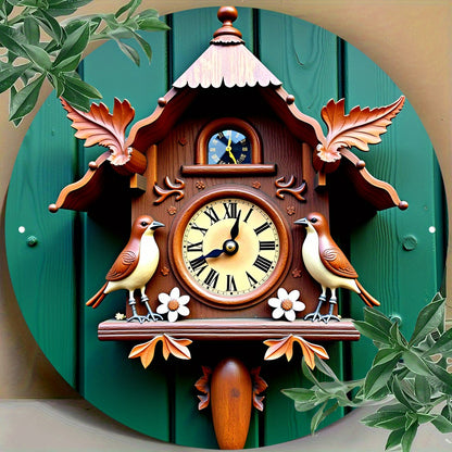 Vintage Floral Birdhouse-Style Metal Wall Clock
