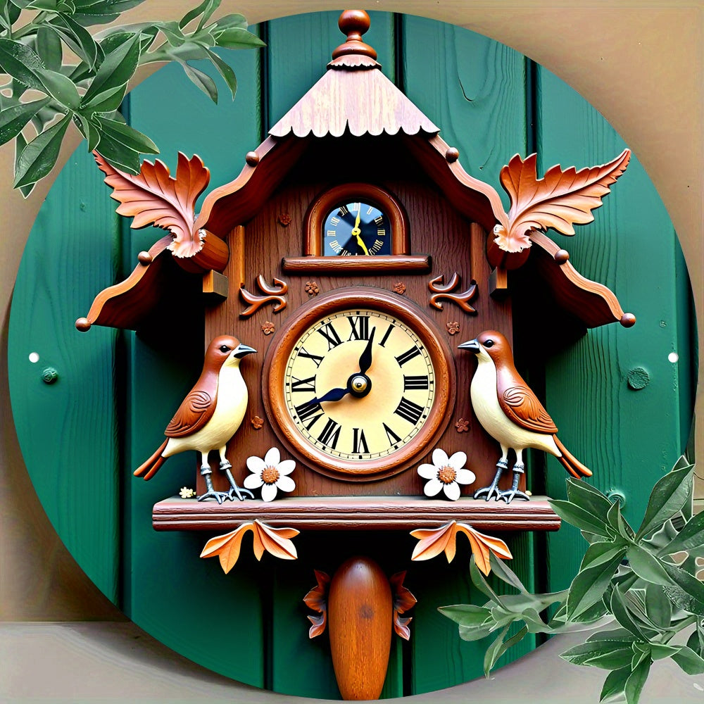 Vintage Floral Birdhouse-Style Metal Wall Clock