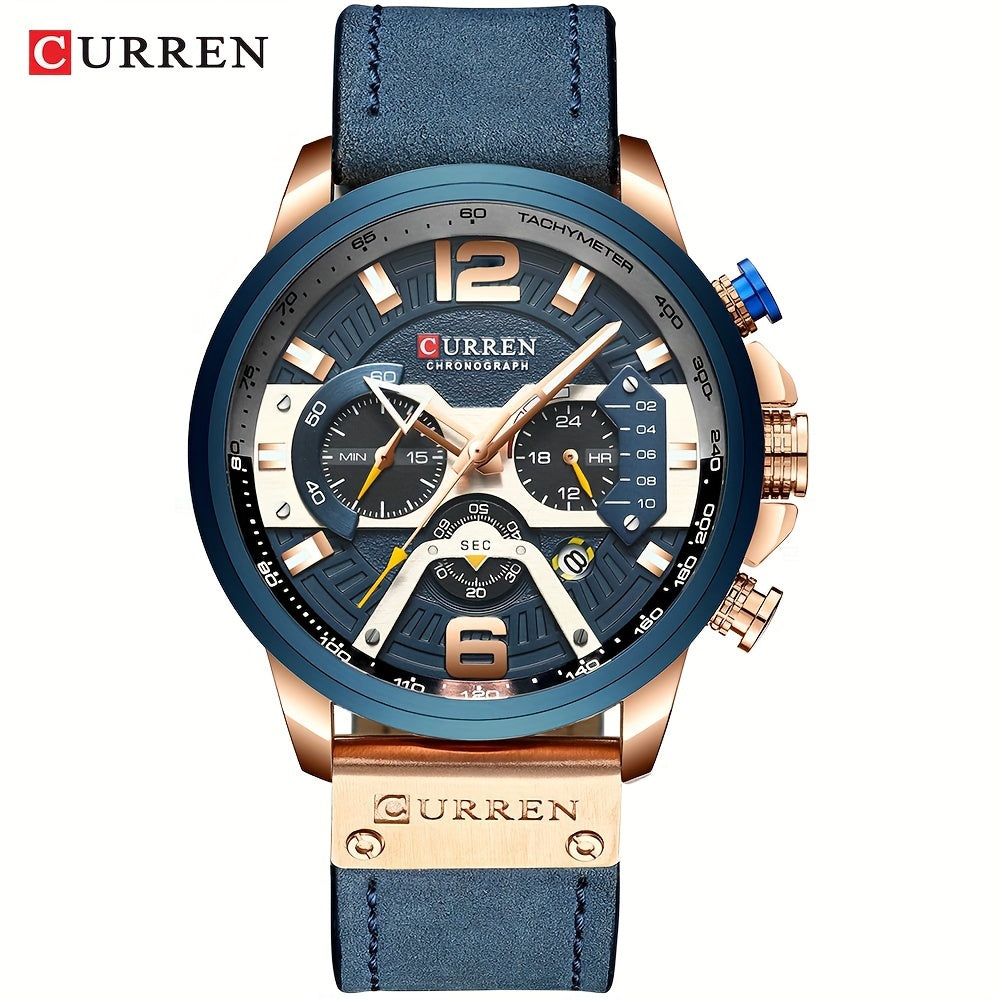 Luxurious Men's Watch With Business Chronograph, Stylish Sports Leather Strap Quartz Wristwatch