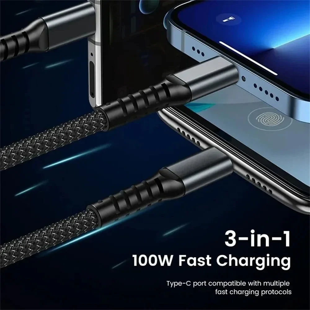 3 in 1 100W Fast Charging USB Cable Micro USB