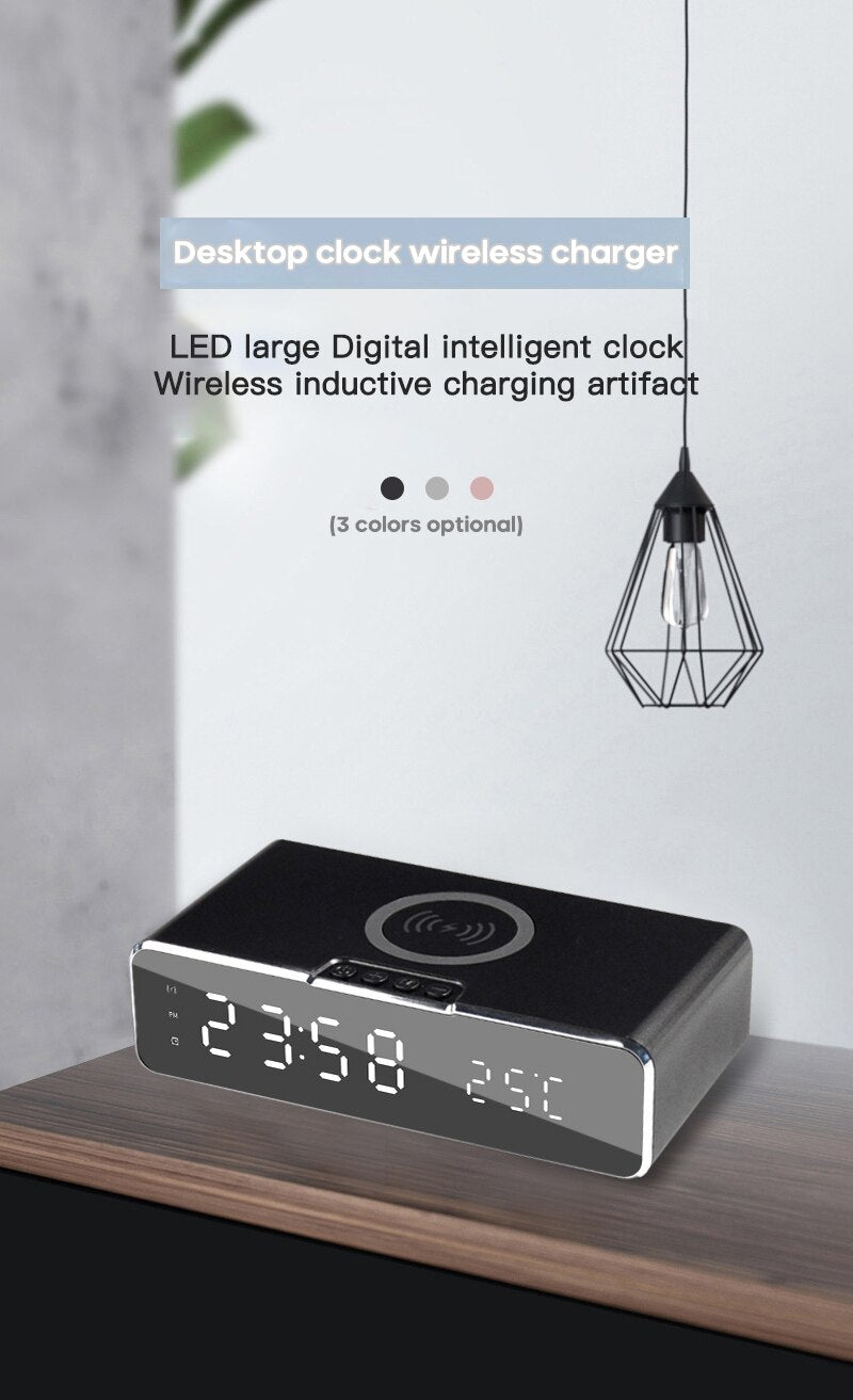 LED Electric Alarm Clock With Wireless Phone Charger