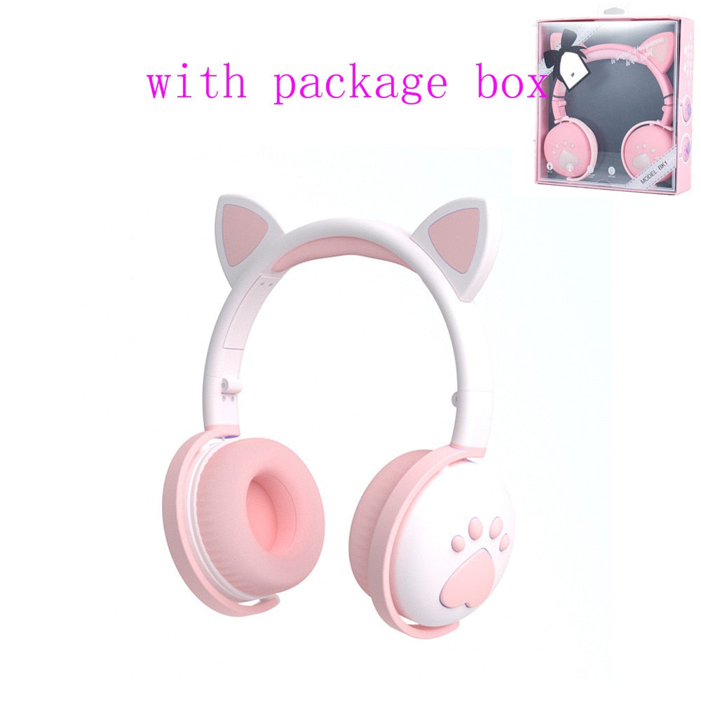 Glowing Cute LED Cat Ear Bluetooth Headphones  with Mic