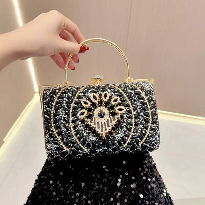 2025 Wholesale Handbag Design Glittering Gold Fashion Temperament Dinner Party Bag Rhinestone Evening Bag Chain for Party