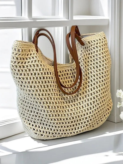 2025 New Casual Hollow Out Shoulder Bag Handmade Weaving Fashion Straw Ladies Shoulder Bag Summer Large Capacity Beach Tote Bag
