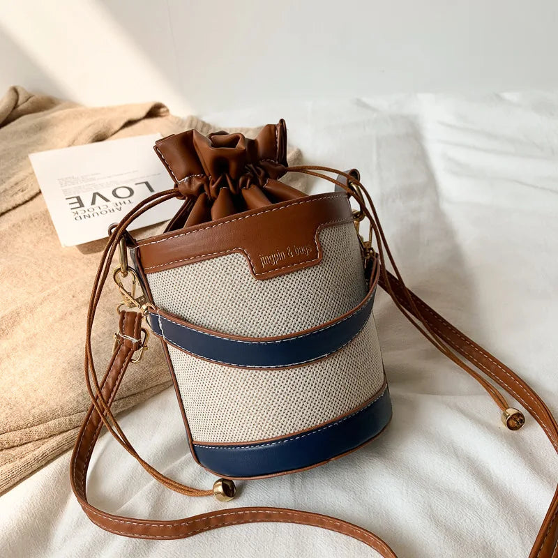 2024 New Fashion Stylish Bags for Women Pu Bucket Belt Shoulder Bag Handbag Collision Color Luxury Shoulder Bag