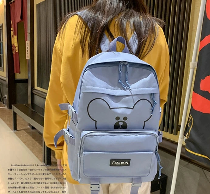 Fashionable Lightweight Multi-Piece Student School Backpack Large Capacity with Simple Printing Waterproof Shoulder Bag