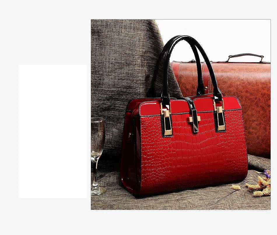 High Quality Shoulder Bags Unique Vintage PU Purse Korea Hand Bag Patent Leather Crocodile Leather Handbags for Women