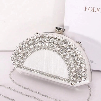 Factory Party Gathering Designer Taschen Evening Bags New Fan-Shaped Rhinestone Crossbody Bag Pu Clip Buckle Ladies Purse Luxury