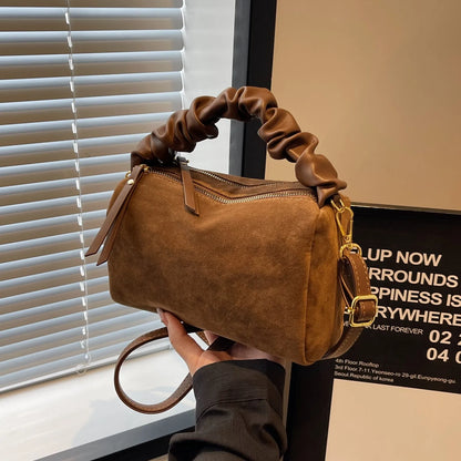 Fashion Simple Handbag 2025 Pure Color Frosted Shoulder Crossbody Bag Luxury Retro Suede Personalized Small Square Bag Female